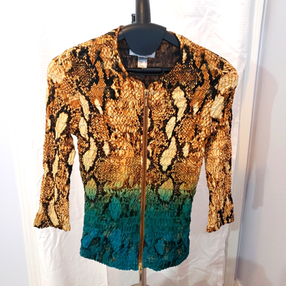 Joseph Ribkoff Zipped Blouse with Sequins Size 6